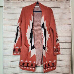 Davi & Dani Women's Medium Cardigan Sweater Knit Aztec Open Front Pockets